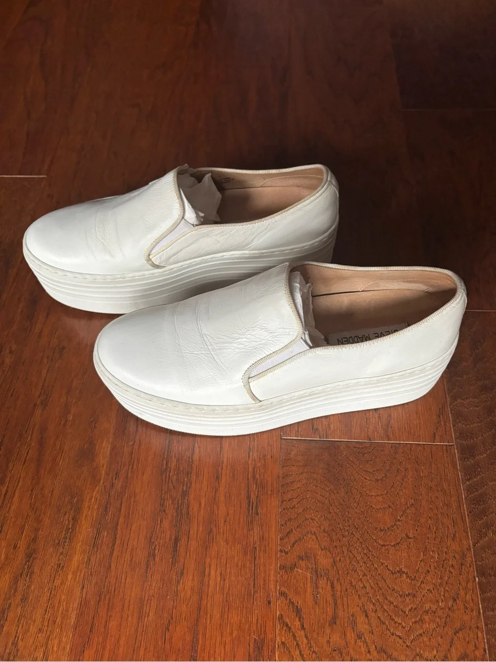 Steve Madden Bellie White Leather Y2K Platform Slip-On Sneakers | Size 6
